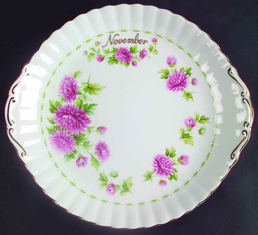 Flower of The Month (Newer, Montrose) Handled Cake Plate by Royal Albert-1