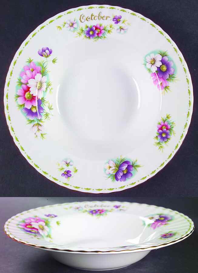 Flower of The Month (Newer, Montrose) Large Rim Soup Bowl by Royal Albert-1