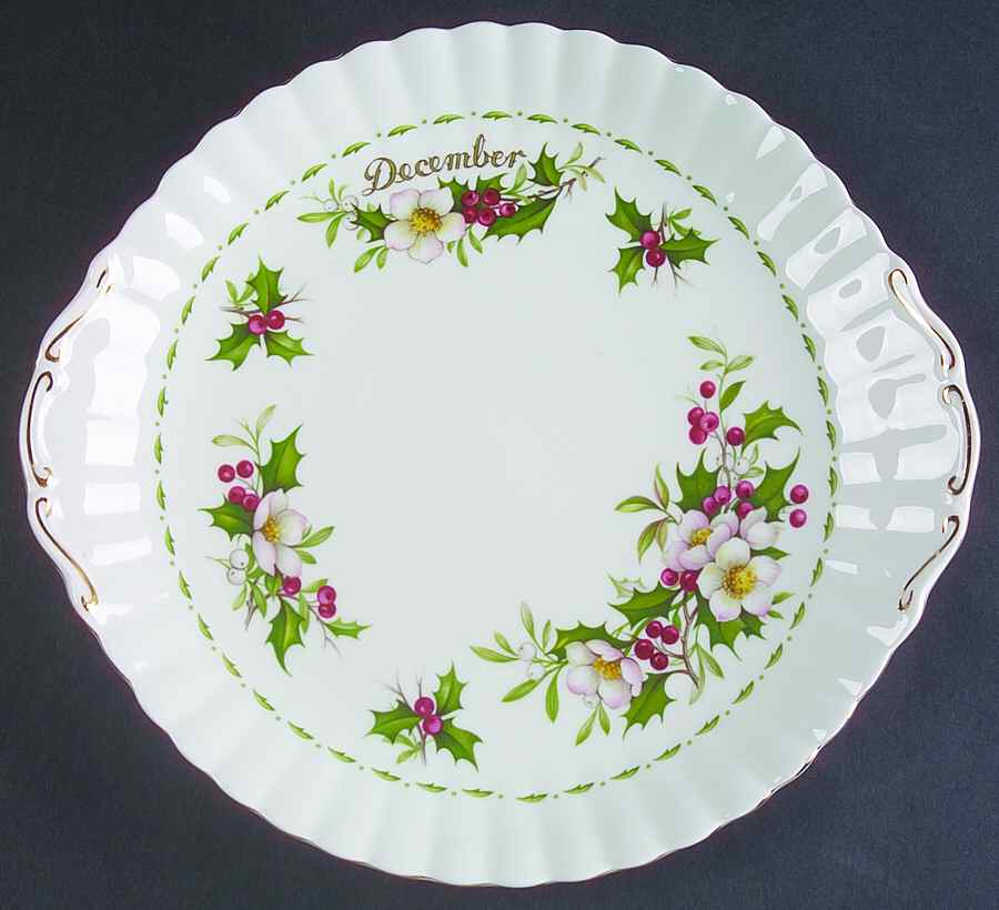 Flower of The Month (Newer, Montrose) Handled Cake Plate by Royal Albert-1