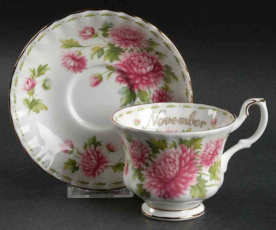 Flower of The Month (Newer, Montrose) Footed Cup & Saucer Set by Royal Albert-1