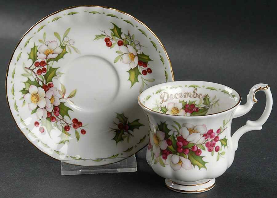 Flower of The Month (Newer, Montrose) Footed Demitasse Cup & Saucer Set by Royal Albert-1