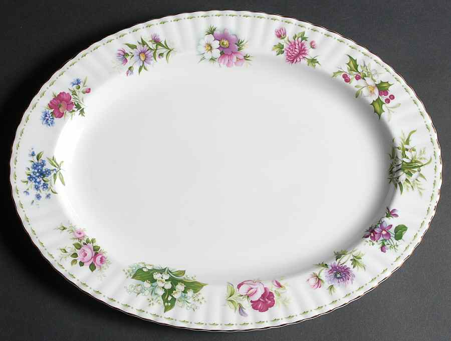 Flower of The Month (Newer, Montrose) 16" Oval Serving Platter by Royal Albert-1