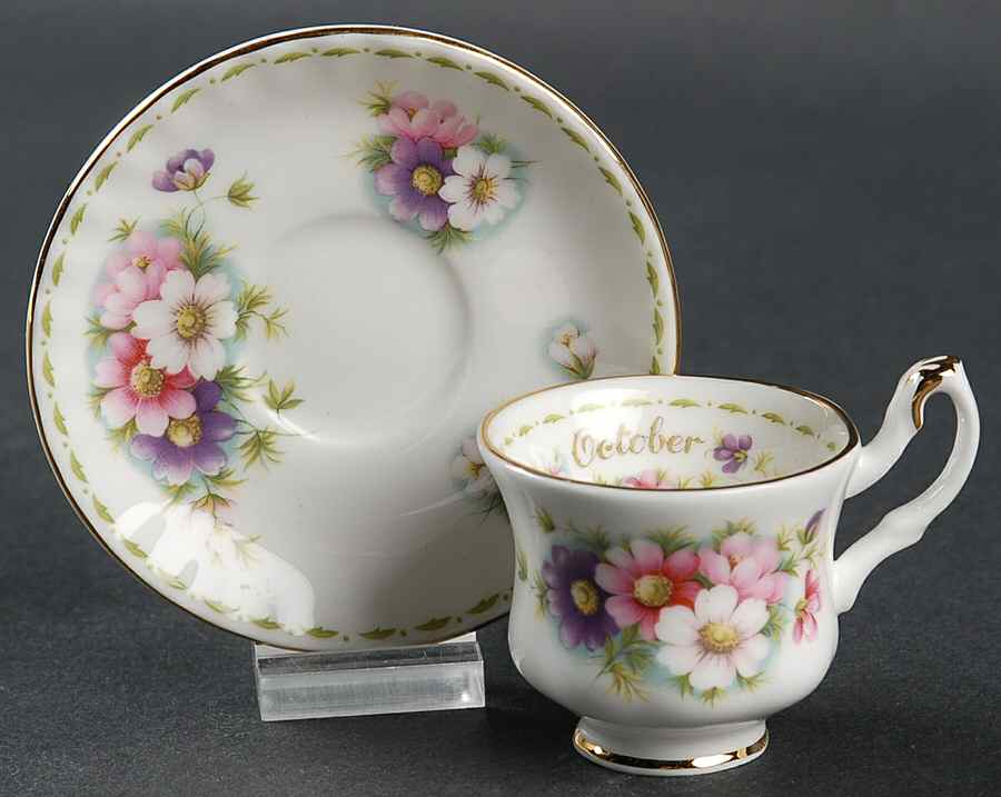 Flower of The Month (Newer, Montrose) Footed Toy Cup and Saucer Set by Royal Albert-1