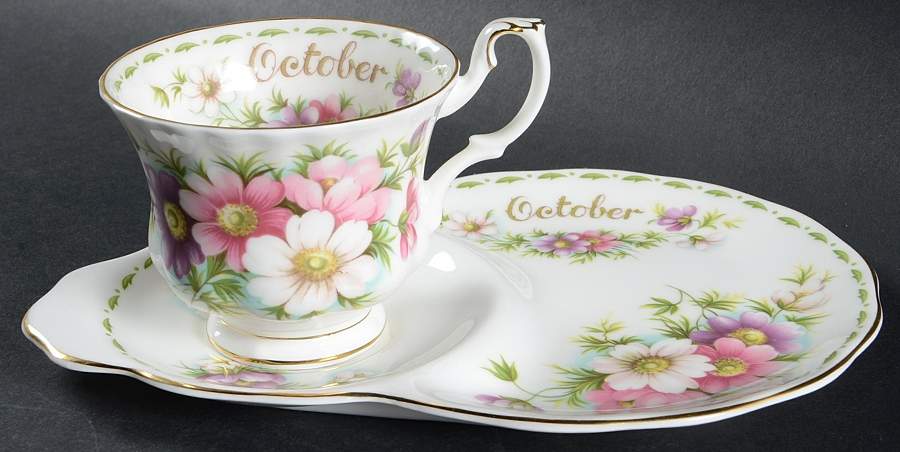 Flower of The Month (Newer, Montrose) Dessert Plate & Cup Set by Royal Albert-1