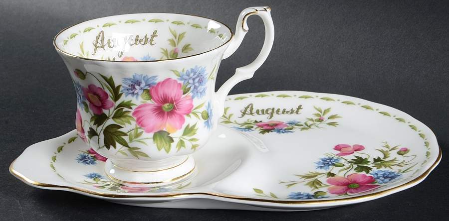 Flower of The Month (Newer, Montrose) Dessert Plate & Cup Set by Royal Albert-1