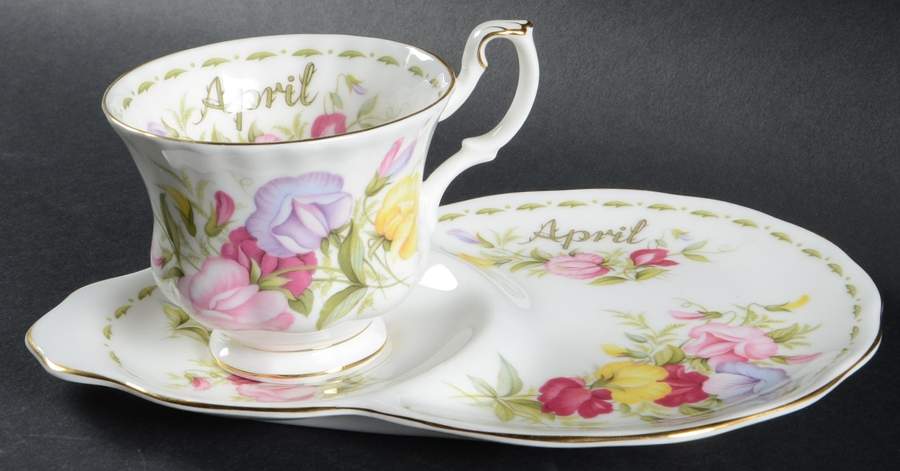 Flower of The Month (Newer, Montrose) Dessert Plate & Cup Set by Royal Albert-1