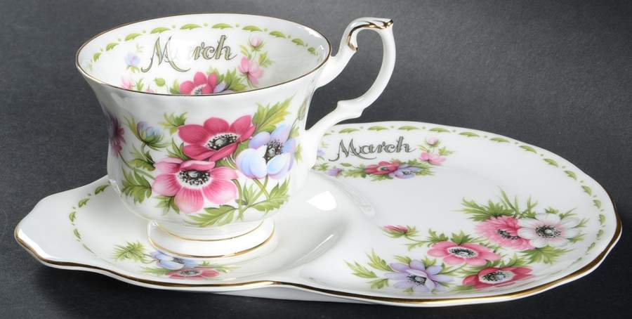Flower of The Month (Newer, Montrose) Dessert Plate & Cup Set by Royal Albert-1