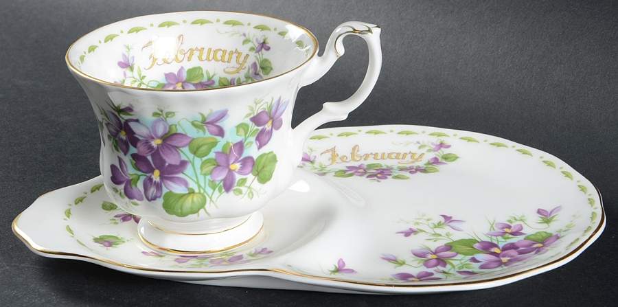 Flower of The Month (Newer, Montrose) Dessert Plate & Cup Set by Royal Albert-1