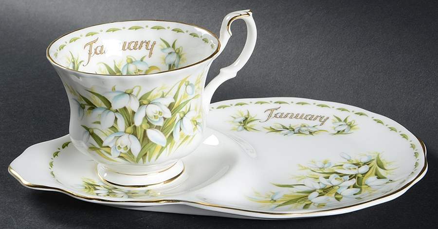 Flower of The Month (Newer, Montrose) Dessert Plate & Cup Set by Royal Albert-1