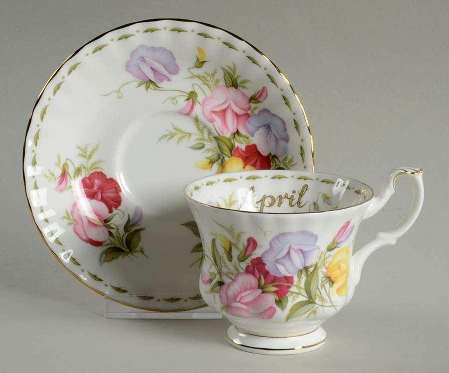 Flower of The Month (Newer, Montrose) Footed Cup & Saucer Set by Royal Albert-1