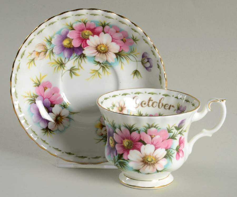 Flower of The Month (Newer, Montrose) Footed Cup & Saucer Set by Royal Albert-1