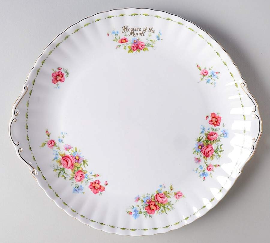Flower of The Month (Newer, Montrose) Large Handled Cake Plate by Royal Albert-1