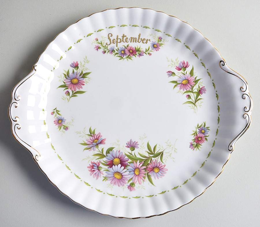 Flower of The Month (Newer, Montrose) Handled Cake Plate by Royal Albert-1