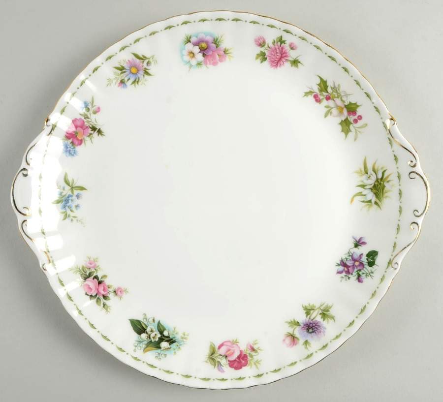 Flower of The Month (Newer, Montrose) Large Handled Cake Plate by Royal Albert-1