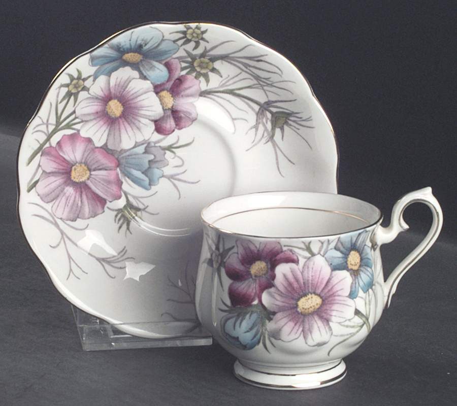 Flower of The Month (Older, Hampton) Footed Cup & Saucer Set by Royal Albert-1