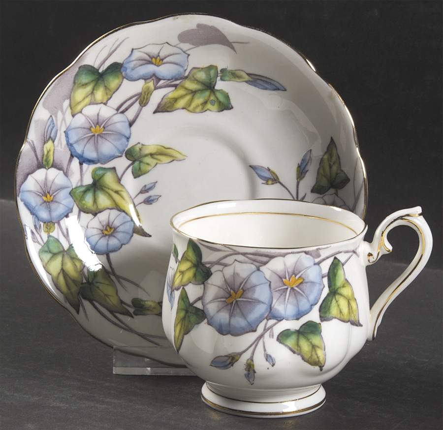 Flower of The Month (Older, Hampton) Footed Cup & Saucer Set by Royal Albert-1
