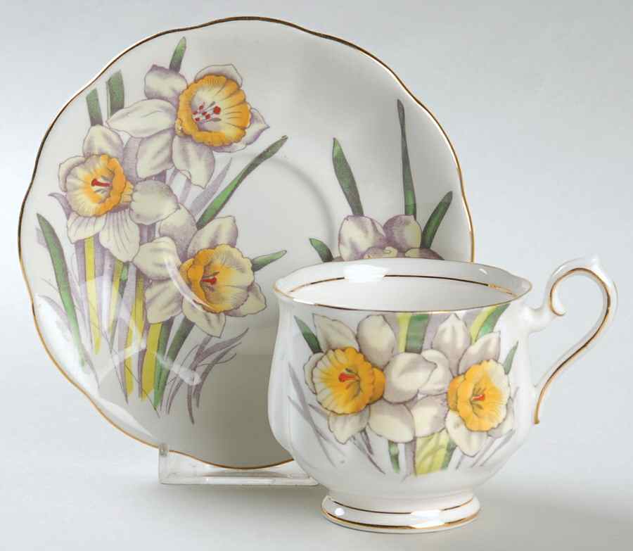 Flower of The Month (Older, Hampton) Footed Cup & Saucer Set by Royal Albert-1