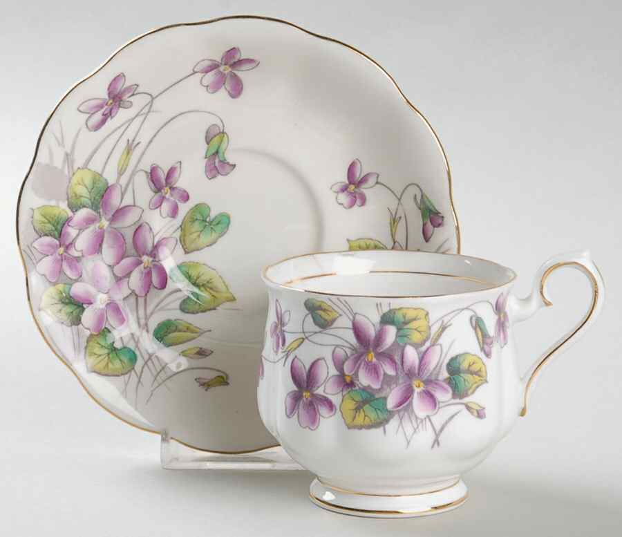 Flower of The Month (Older, Hampton) Footed Cup & Saucer Set by Royal Albert-1