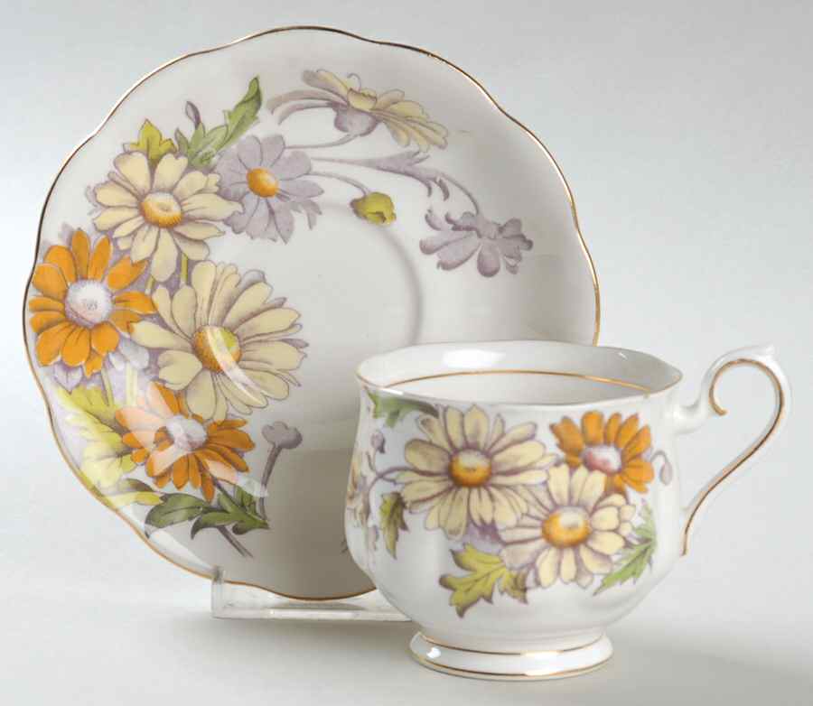 Flower of The Month (Older, Hampton) Footed Cup & Saucer Set by Royal Albert-1
