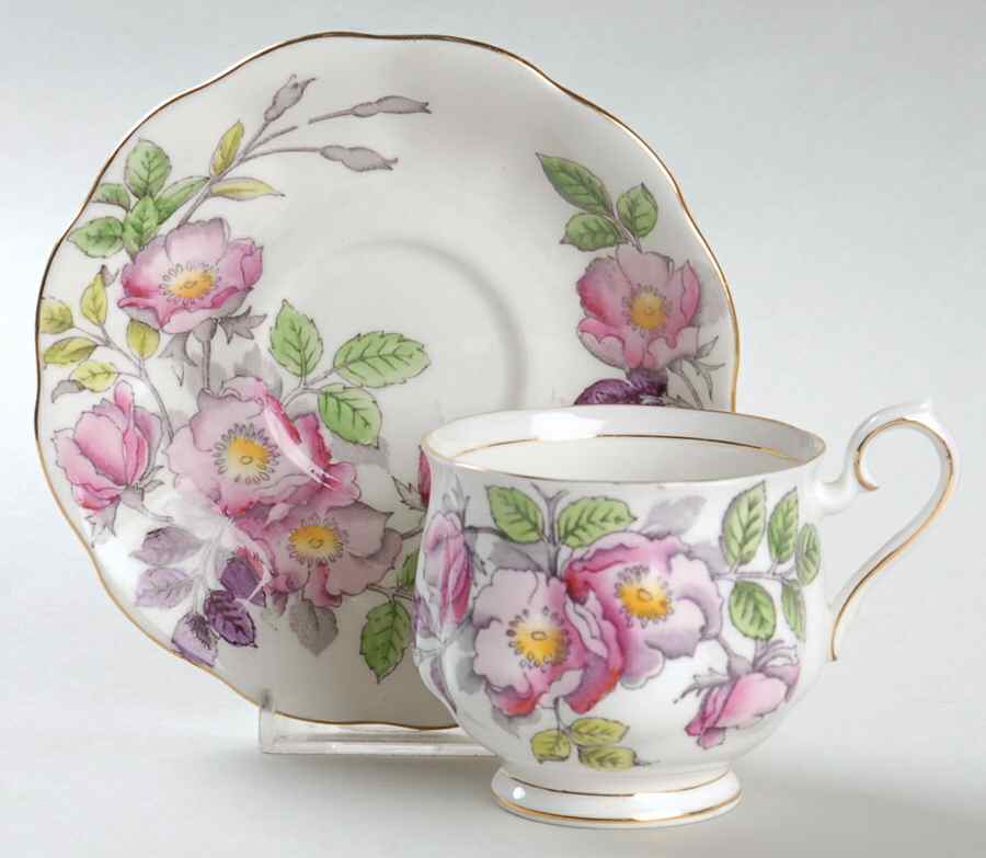 Flower of The Month (Older, Hampton) Footed Cup & Saucer Set by Royal Albert-1