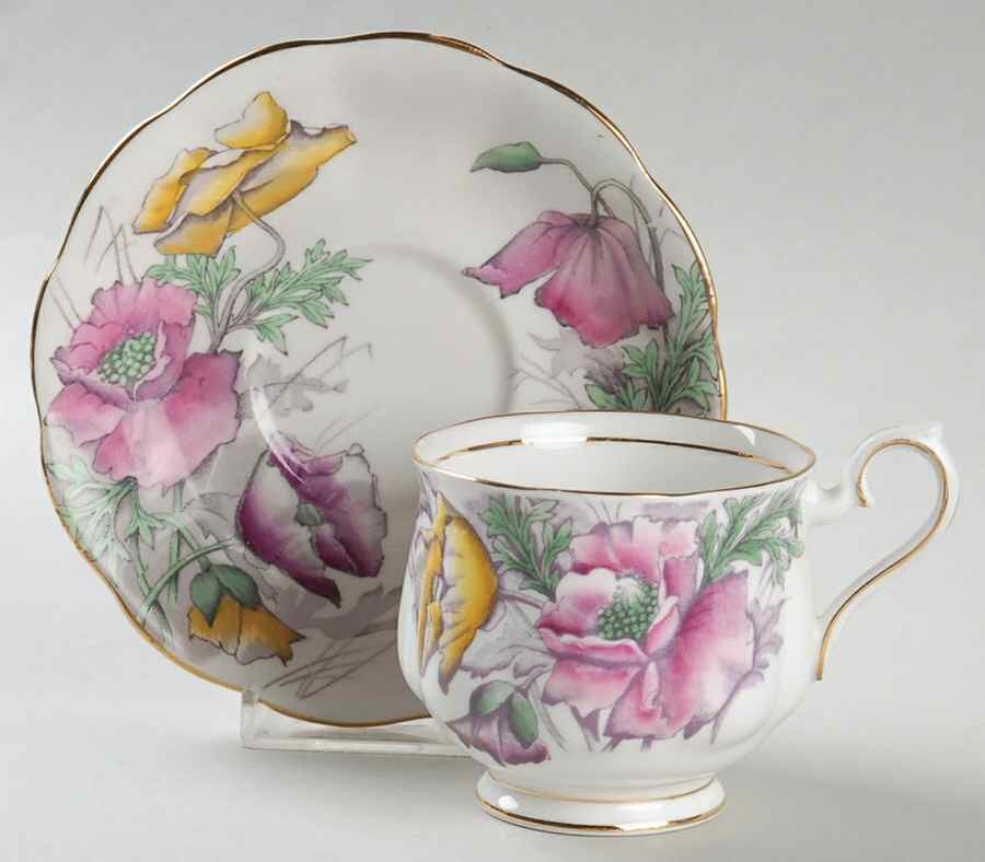 Flower of The Month (Older, Hampton) Footed Cup & Saucer Set by Royal Albert-1