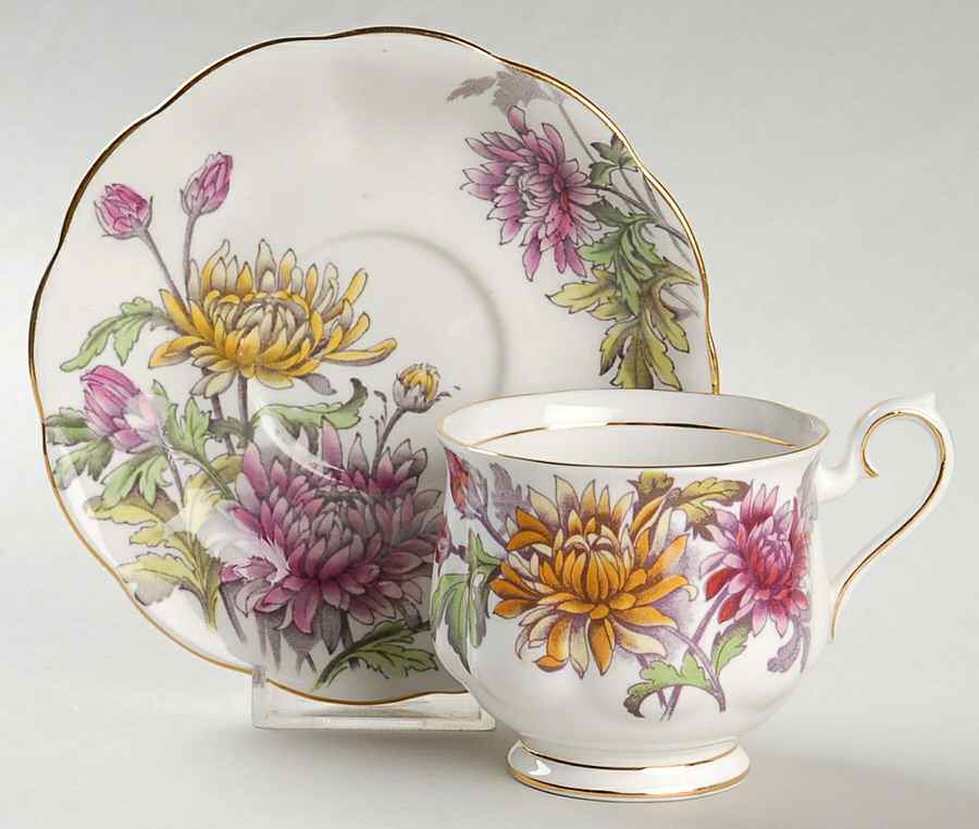 Flower of The Month (Older, Hampton) Footed Cup & Saucer Set by Royal Albert-1