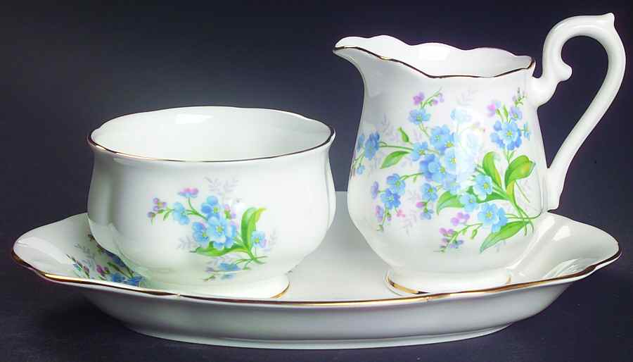 Forget Me Not Mini Creamer & Open Sugar with Tray by Royal Albert-1