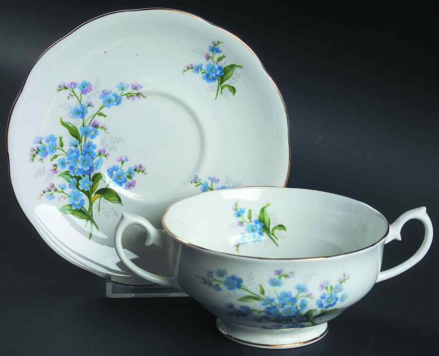 Forget Me Not Footed Cream Soup Bowl & Saucer Set by Royal Albert-1