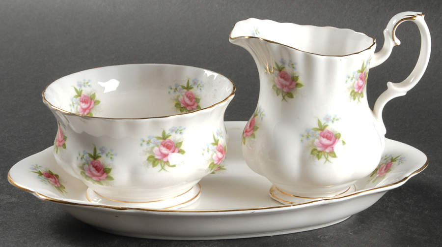 Forget Me Not Rose Mini Creamer & Open Sugar with Tray by Royal Albert-1