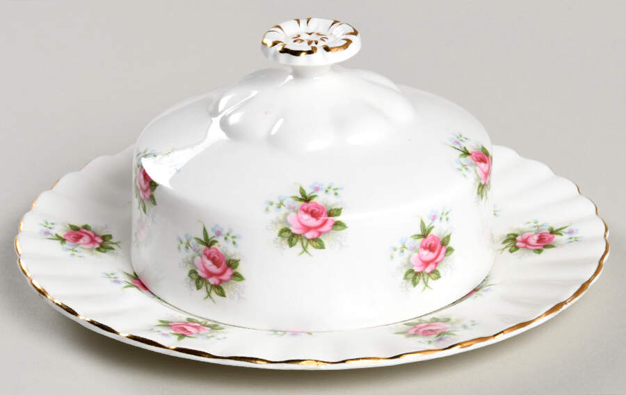 Forget Me Not Rose Round Covered Butter by Royal Albert-1