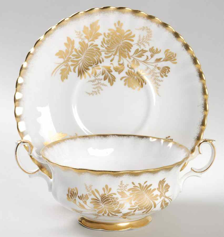 Golden Glory Footed Cream Soup Bowl & Saucer Set by Royal Albert-1