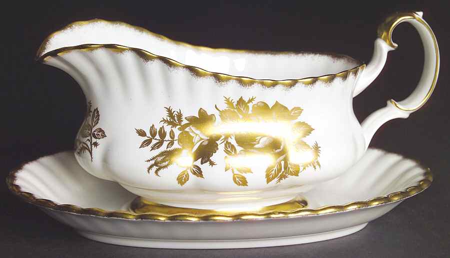 Golden Rose Gravy Boat & Underplate by Royal Albert-1