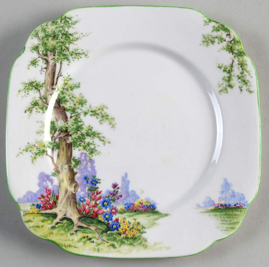 Greenwood Tree (Green Trim) Dessert/Pie Plate by Royal Albert-1