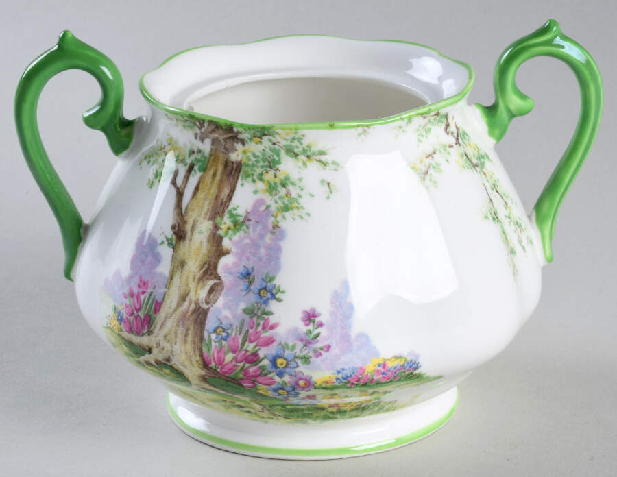 Greenwood Tree (Green Trim) Sugar Bowl No Lid by Royal Albert-1