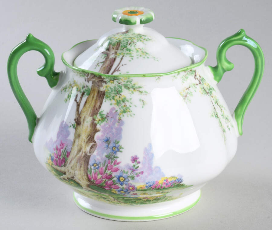 Greenwood Tree (Green Trim) Sugar Bowl & Lid by Royal Albert-1