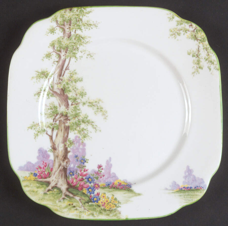 Greenwood Tree (Green Trim) Square Dessert Plate by Royal Albert-1