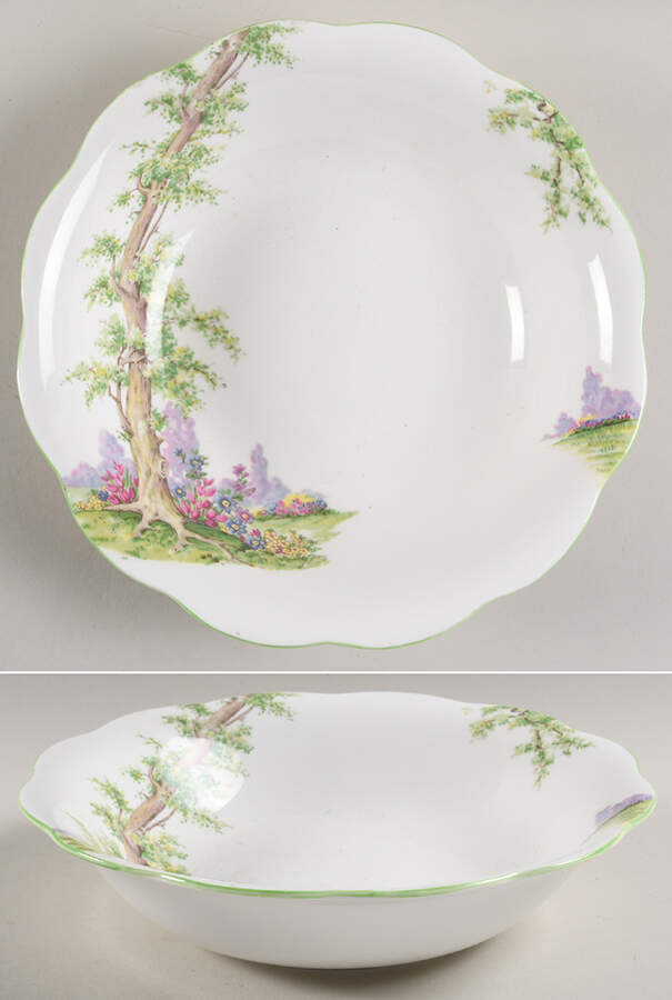 Greenwood Tree (Green Trim) 9" Round Vegetable Bowl by Royal Albert-1