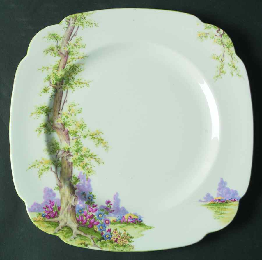 Greenwood Tree (Green Trim) Square Dinner Plate by Royal Albert-1