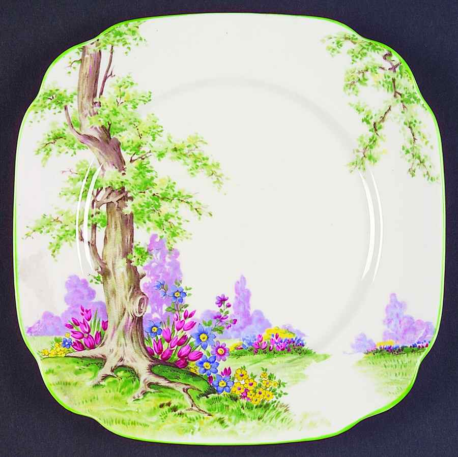 Greenwood Tree (Green Trim) Square Salad Plate by Royal Albert-1