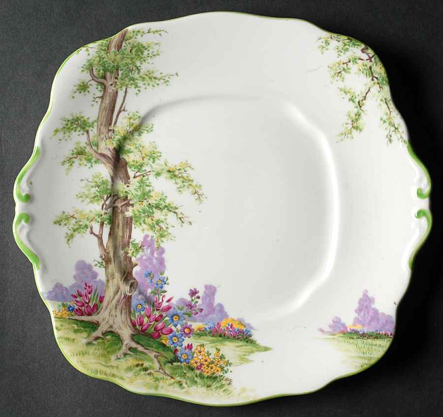 Greenwood Tree (Green Trim) Square Handled Cake Plate by Royal Albert-1