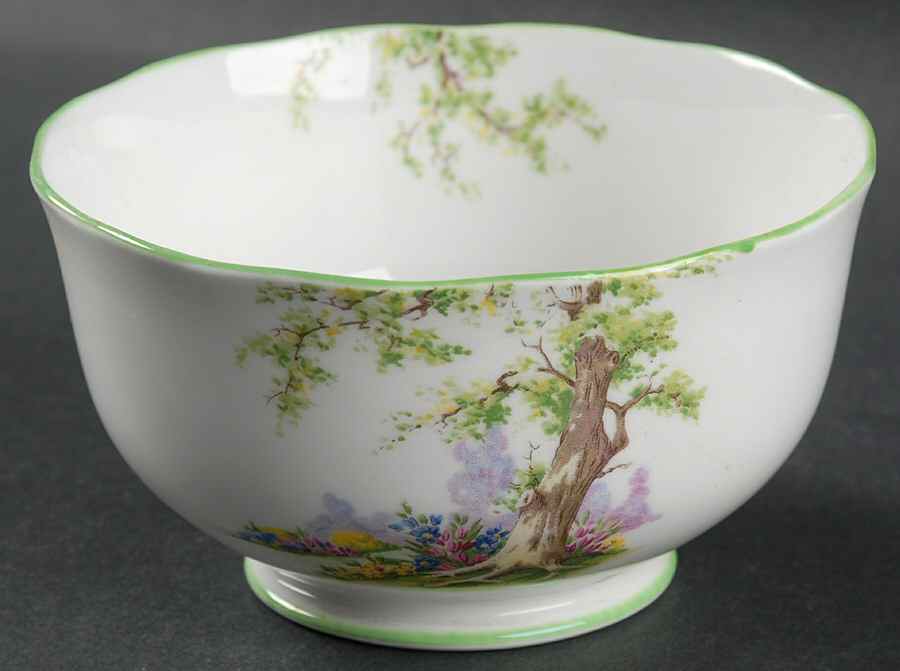 Greenwood Tree (Green Trim) Cranberry Bowl by Royal Albert-1