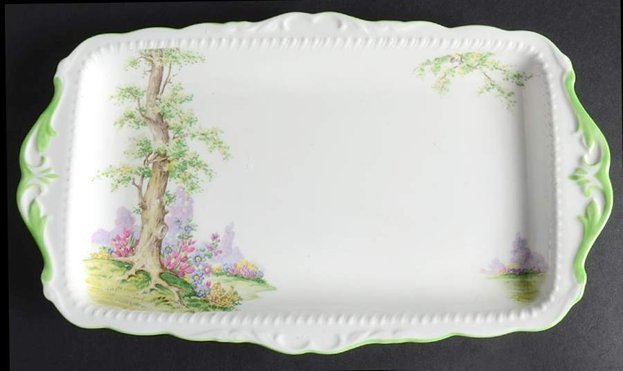 Greenwood Tree (Green Trim) Rectangular Tray 11" by Royal Albert-1