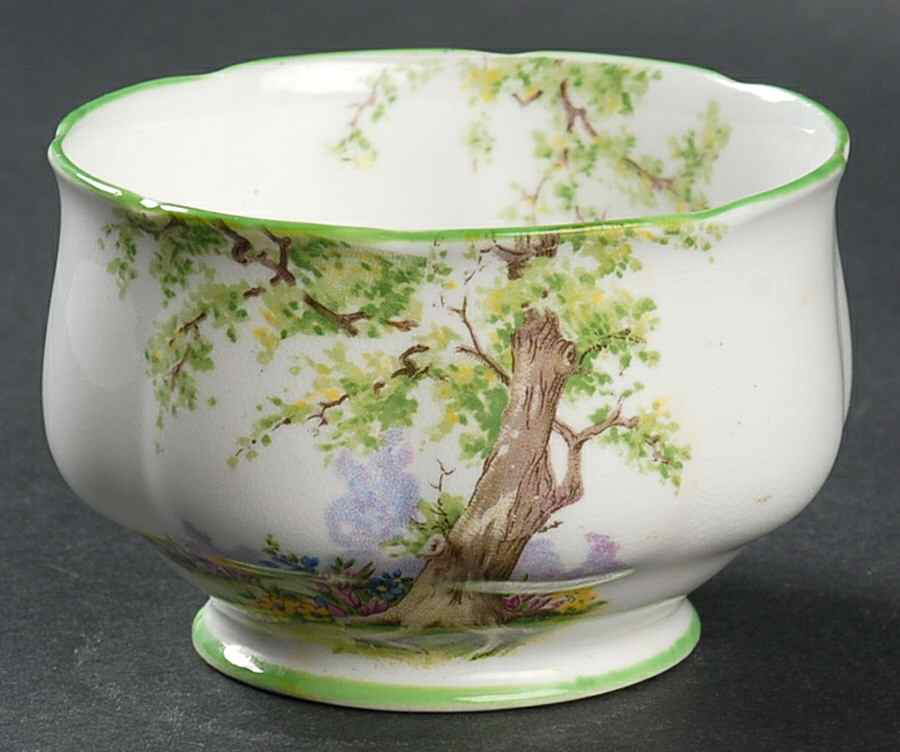 Greenwood Tree (Green Trim) Mini Open Sugar Bowl by Royal Albert-1