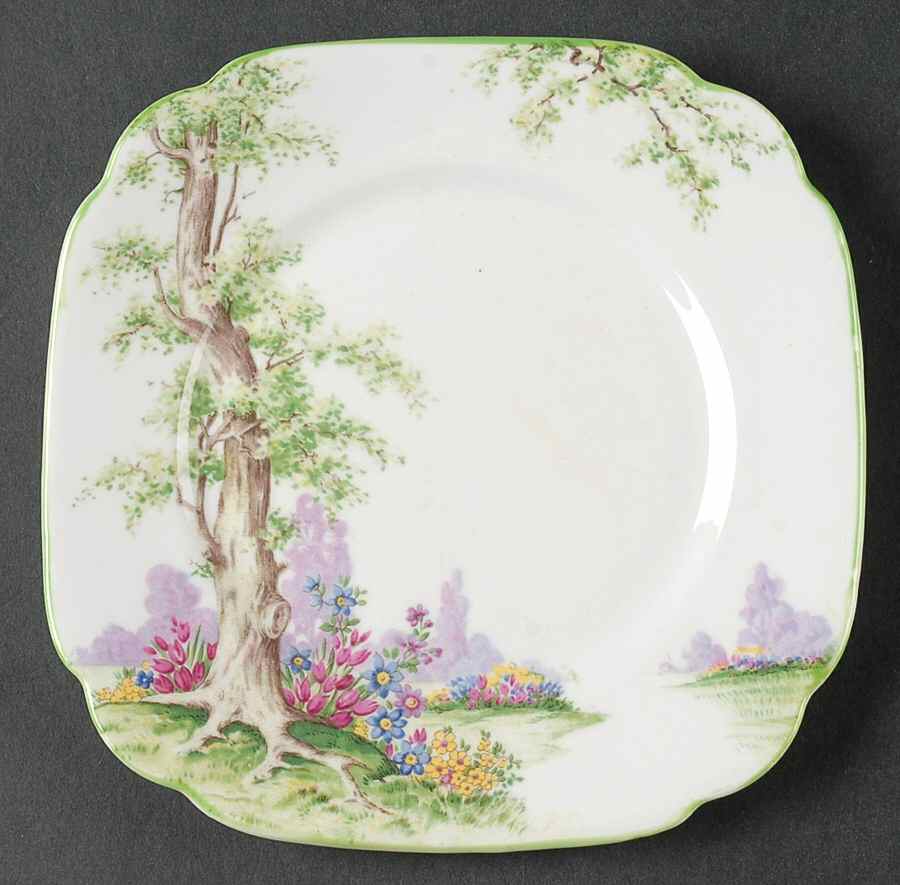 Greenwood Tree (Green Trim) Square Bread & Butter Plate by Royal Albert-1
