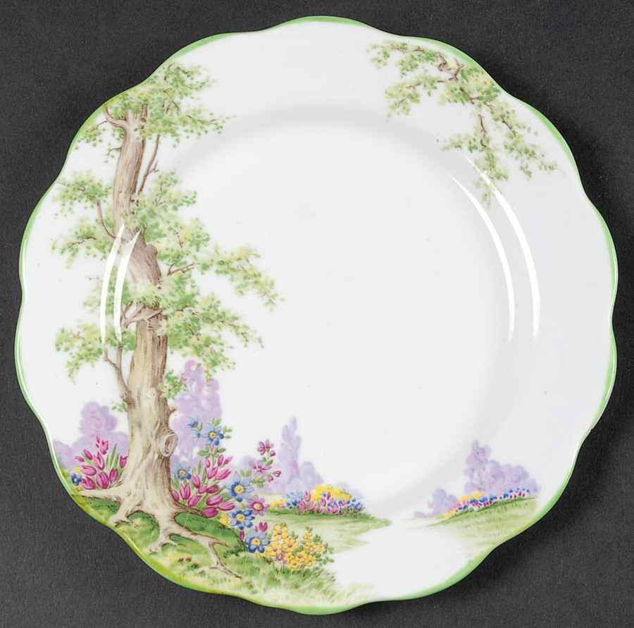 Greenwood Tree (Green Trim) Bread & Butter Plate by Royal Albert-1