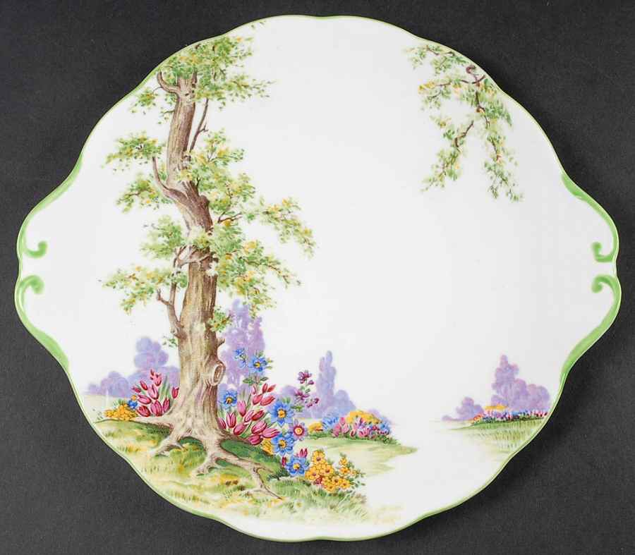 Greenwood Tree (Green Trim) Handled Cake Plate by Royal Albert-1