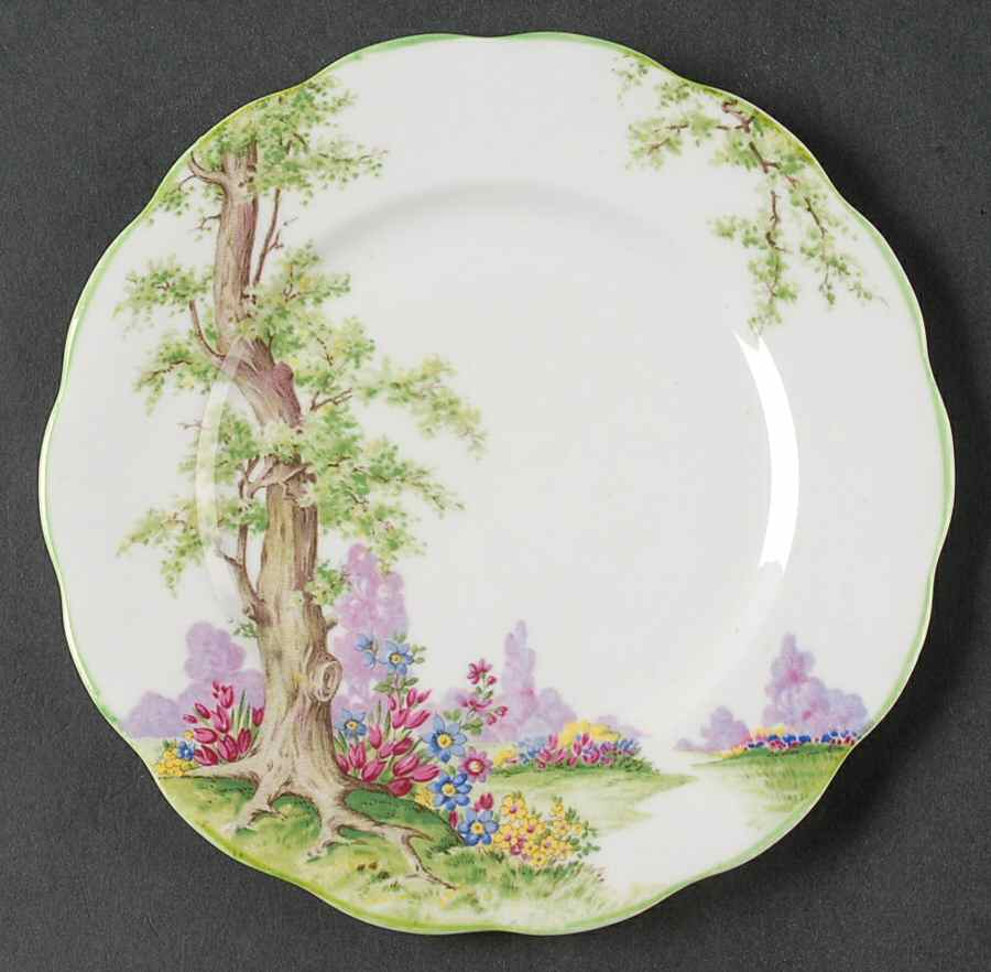 Greenwood Tree (Green Trim) Bread & Butter Plate by Royal Albert-1