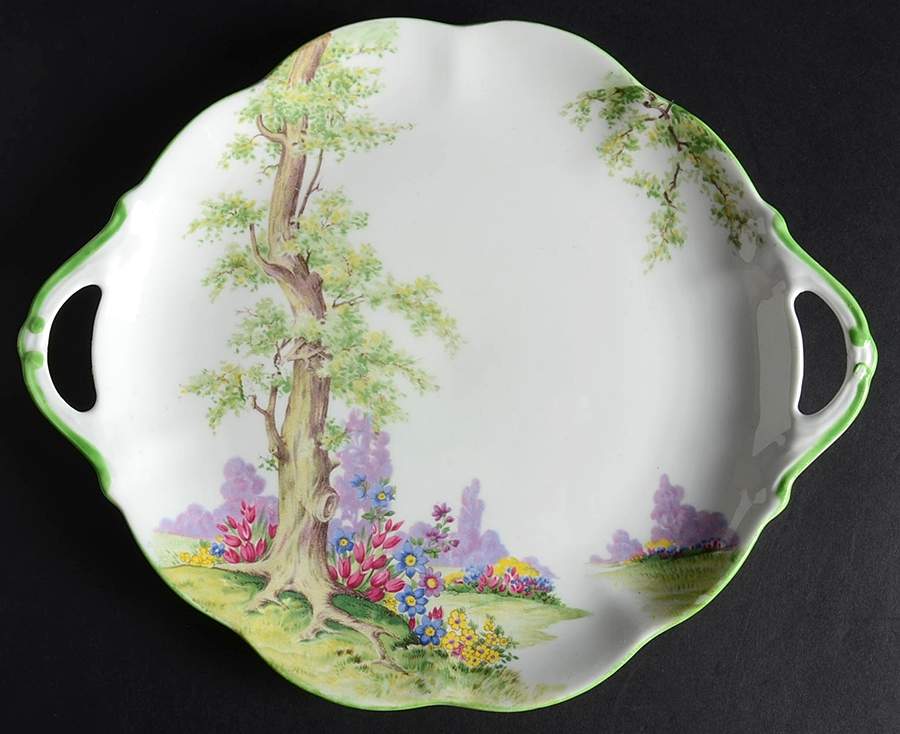 Greenwood Tree (Green Trim) Handled Cake Plate by Royal Albert-1