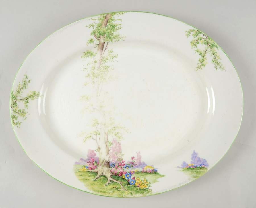 Greenwood Tree (Green Trim) 14" Oval Serving Platter by Royal Albert-1