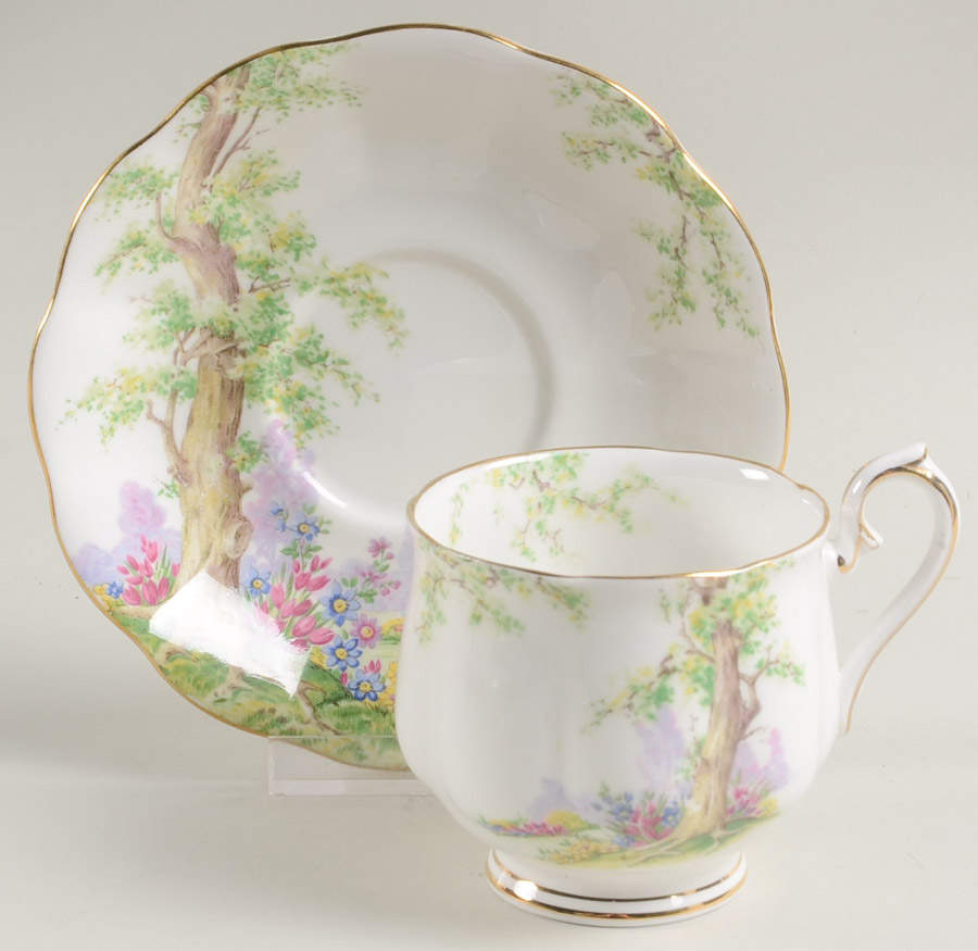 Greenwood Tree (Gold Trim) Footed Cup & Saucer Set by Royal Albert-1